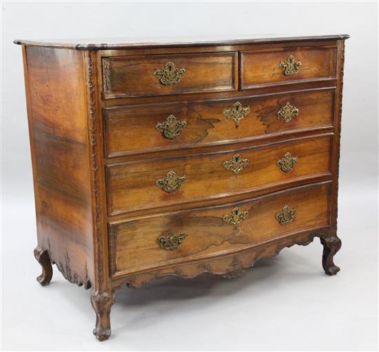 A 19th century Indo Portuguese rosewood serpentine commode, W.4ft 1in.